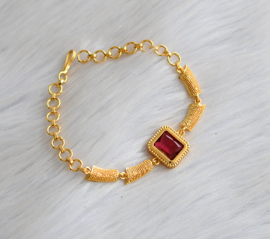 Gold tone magenta pink block stone bracelet dj-40492