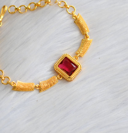 Gold tone magenta pink block stone bracelet dj-40492