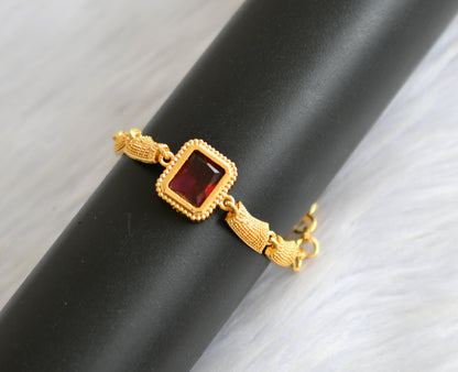 Gold tone magenta pink block stone bracelet dj-40492