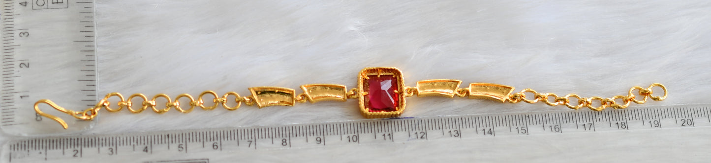 Gold tone magenta pink block stone bracelet dj-40492