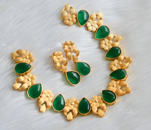 Gold tone green flower necklace set dj-39716