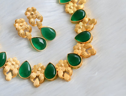 Gold tone green flower necklace set dj-39716