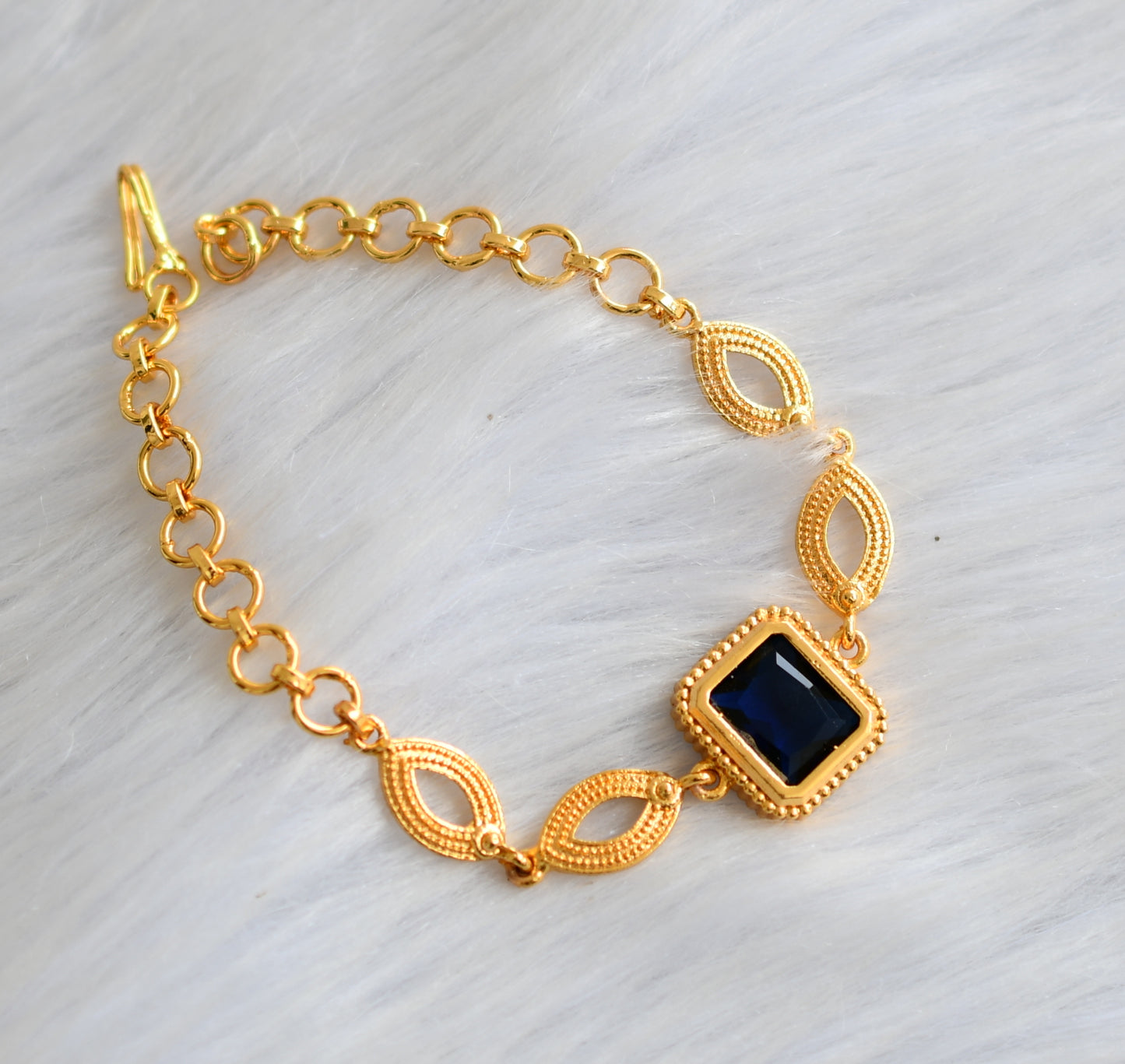 Gold tone blue block stone bracelet dj-40493