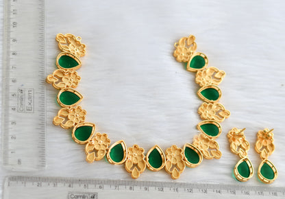 Gold tone green flower necklace set dj-39716