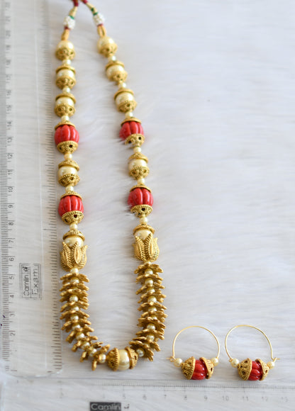 Matte finish pearl coral pumpkin beads necklace set dj-41826