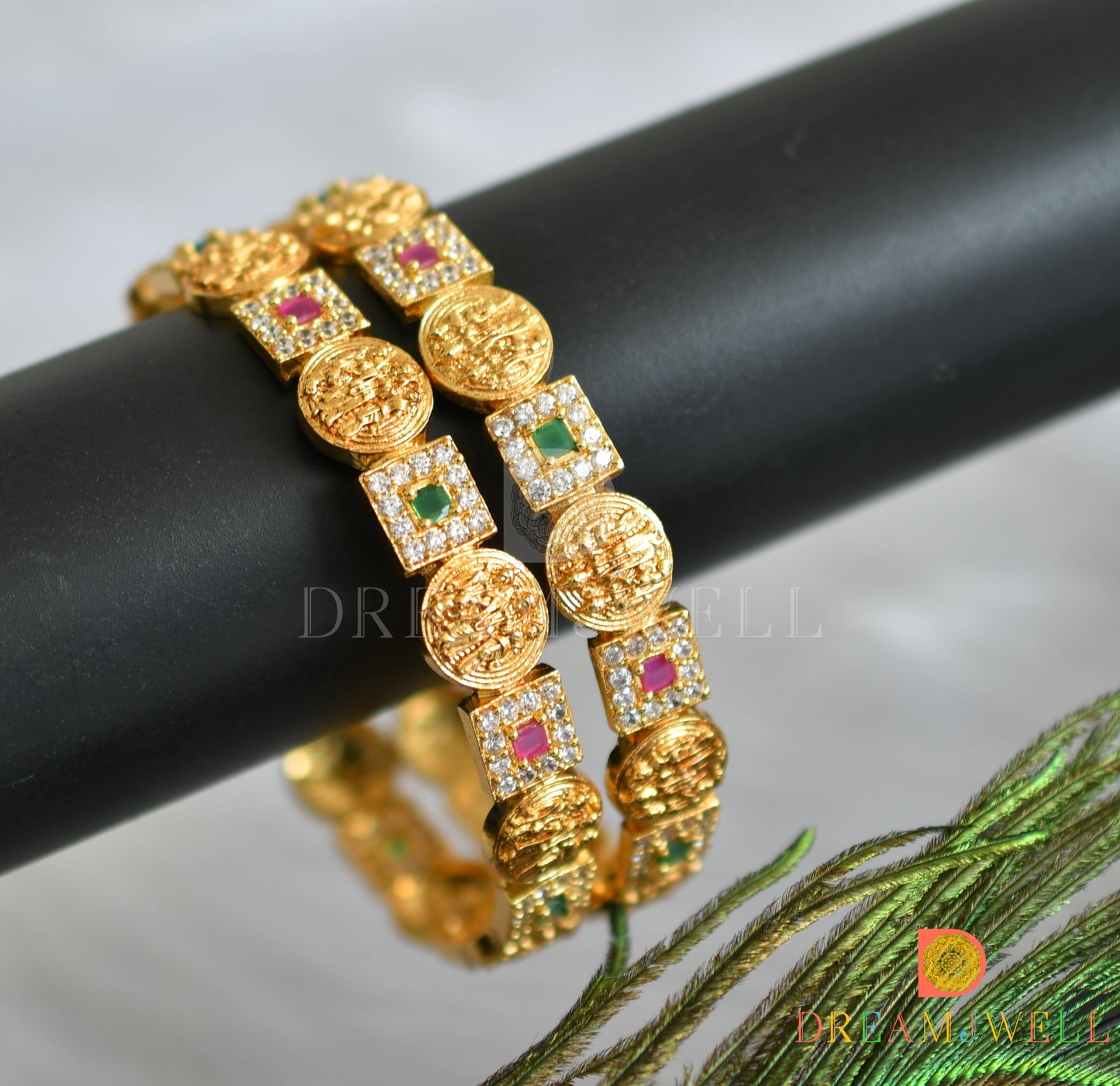 Matte finish cz ruby-green ram parivar bangles (2.10) dj-38180