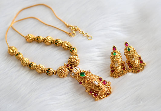 Matte finish kemp-green-white ‎Venkateswara necklace set dj-39733