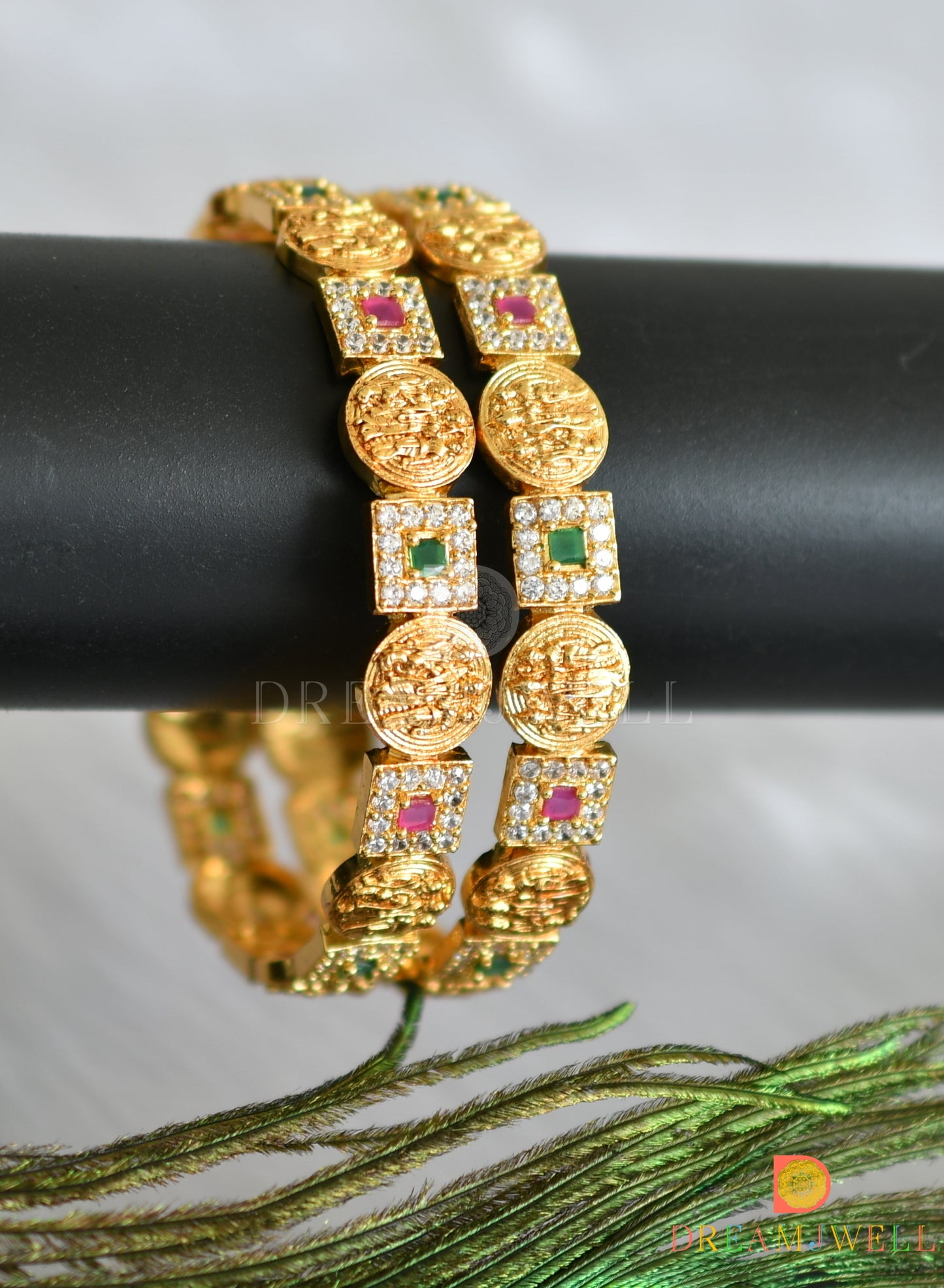 Matte finish cz ruby-green ram parivar bangles (2.10) dj-38180