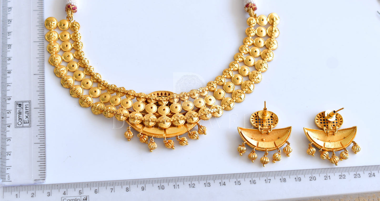 Royal 1 Gram Gold-plated Blue Bridal Necklace Set-dj05031