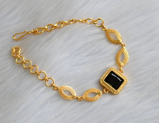 Gold tone black block stone bracelet dj-40495