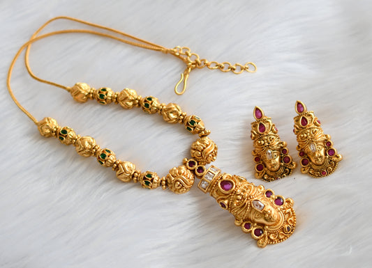 Matte finish Cz kemp-green ‎Venkateswara necklace set dj-39734