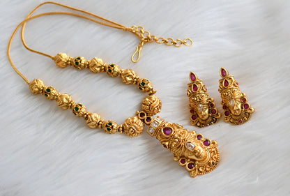 Matte finish Cz kemp-green ‎Venkateswara necklace set dj-39734