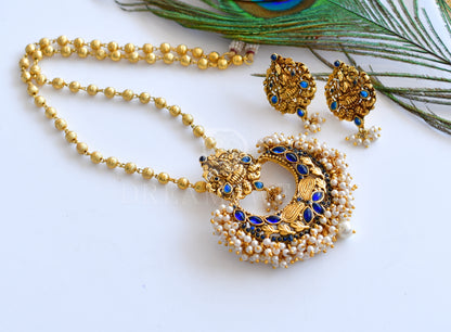 Antique blue lakshmi pearl cluster pendant necklace set dj-04987