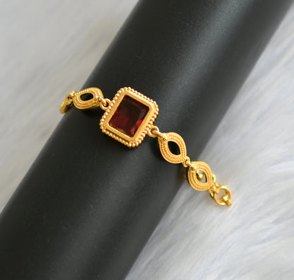 Gold tone magenta pink block stone bracelet dj-40497