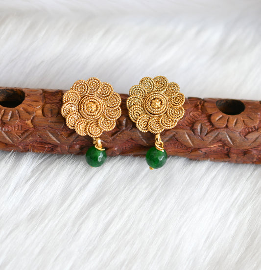 Antique flower green beads stud earrings dj-39086
