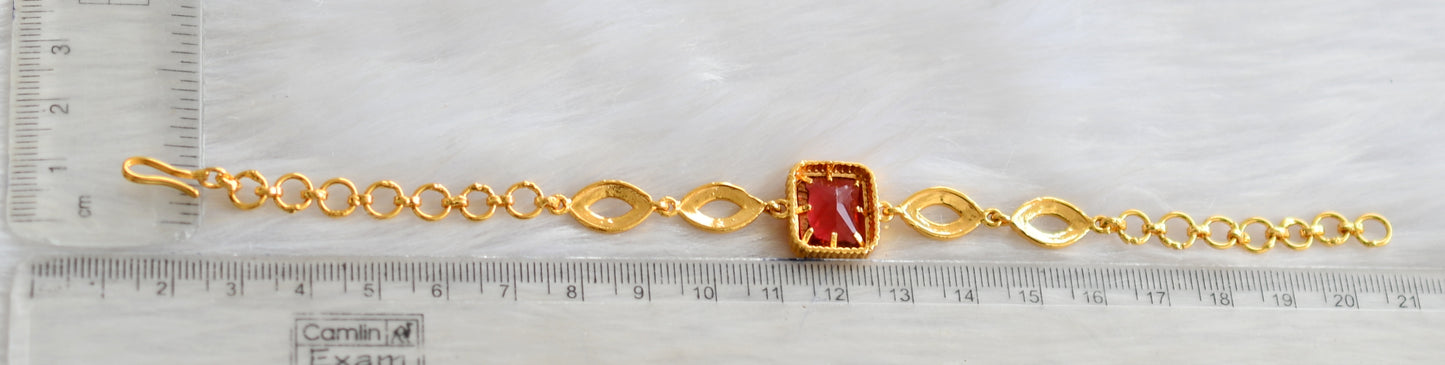 Gold tone magenta pink block stone bracelet dj-40497