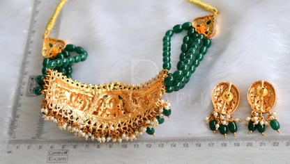 Matt Finish Kemp-green beaded Lakshmi Multilayer Choker Set dj-31616