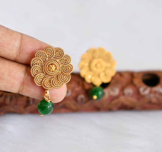 Antique flower green beads stud earrings dj-39086