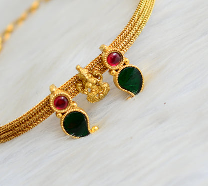 Matte finish pink-green jadau Lakshmi mango choker necklace dj-41829