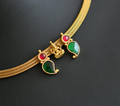 Matte finish pink-green jadau Lakshmi mango choker necklace dj-41829