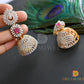 Two tone cz ruby-white diamond look alike lotus designer semi bridal set dj-34455