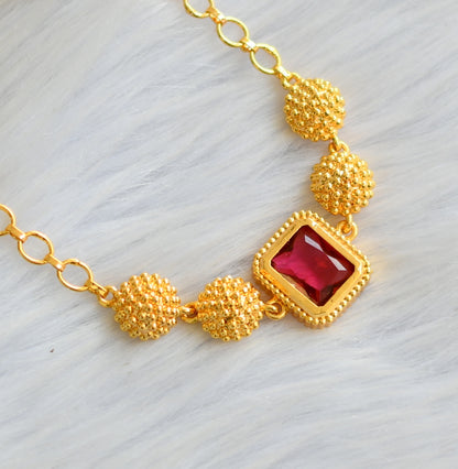 Gold tone magenta pink block stone bracelet dj-40502