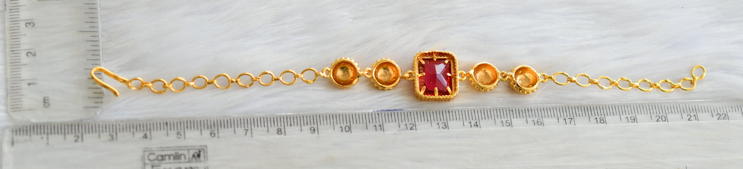 Gold tone magenta pink block stone bracelet dj-40502