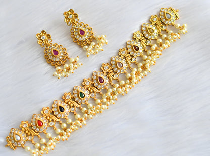 Matte finish navarathna stone gutta pusalu choker necklace set dj-39736