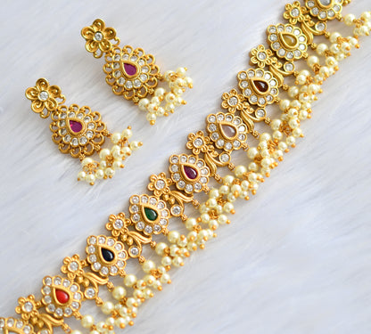 Matte finish navarathna stone gutta pusalu choker necklace set dj-39736