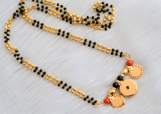 Gold tone black-coral beads Lakshmi coin mangalsutra dj-40463