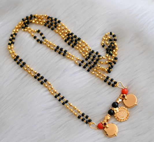 Gold tone black-coral beads Lakshmi coin mangalsutra dj-40464