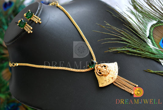 Gold tone square bottle green stone Lakshmi necklace set dj-38202