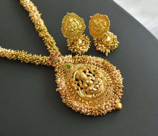 Antique kemp gold-pearl cluster huge Lakshmi haar set dj-41836