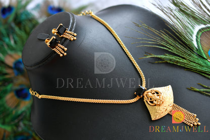 Gold tone square black stone Lakshmi necklace set dj-38203