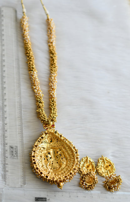Antique kemp gold-pearl cluster huge Lakshmi haar set dj-41836