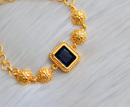 Gold tone blue block stone bracelet dj-40504