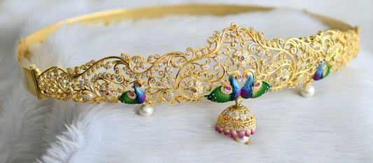 Gold tone Hand painted ruby white peacock waist band dj-41814