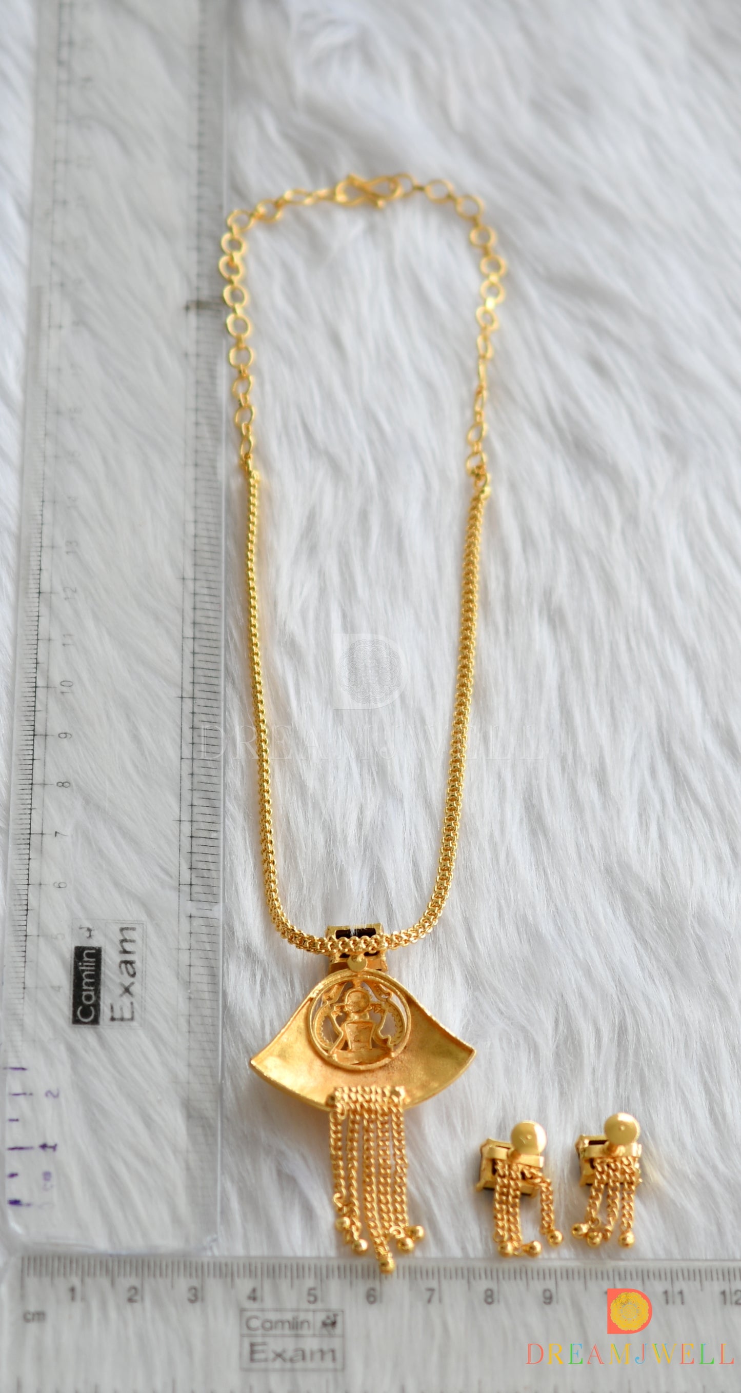 Gold tone square black stone Lakshmi necklace set dj-38203