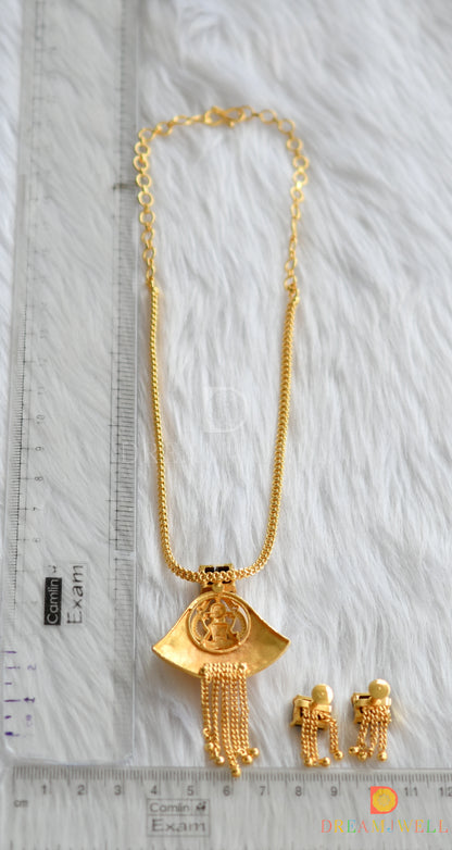 Gold tone square black stone Lakshmi necklace set dj-38203