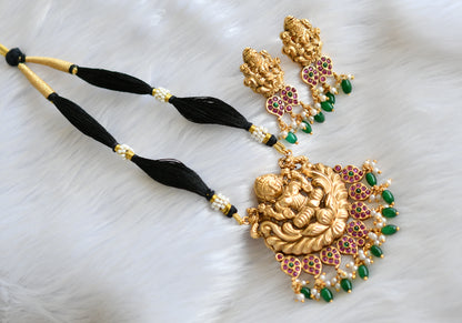 Matte finish kemp-green mango Lakshmi black thread necklace set dj-39746