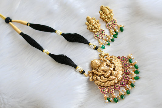 Matte finish kemp-green mango Lakshmi black thread necklace set dj-39746