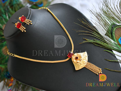 Gold tone red square stone flower necklace set dj-38205