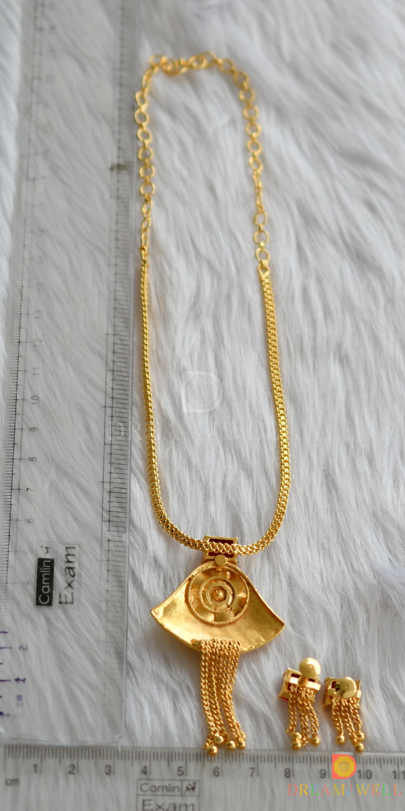 Gold tone red square stone flower necklace set dj-38205