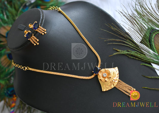 Gold tone blue square stone flower necklace set dj-38206