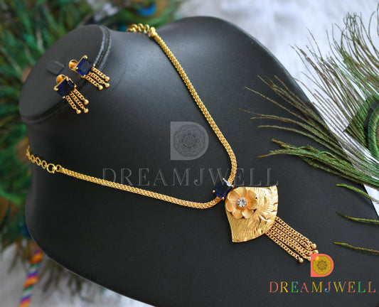 Gold tone blue square stone flower necklace set dj-38206