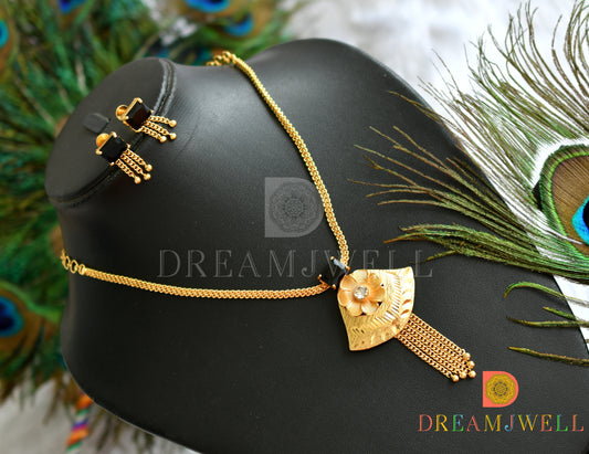 Gold tone black square stone flower necklace set dj-38208