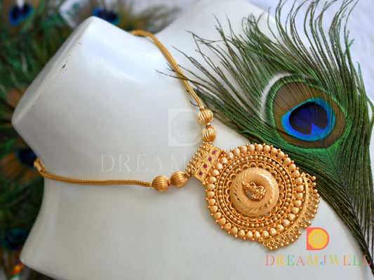 Gold tone pink stone Lakshmi Kerala style necklace dj-38209
