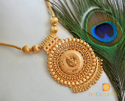 Gold tone pink stone Lakshmi Kerala style necklace dj-38209