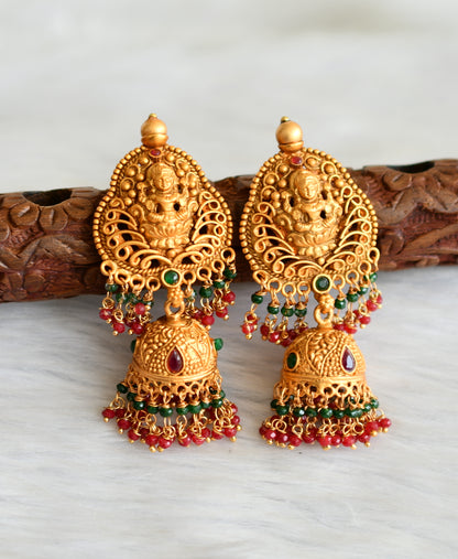 Matte finish ruby-green stone Lakshmi jhumkka dj-41796