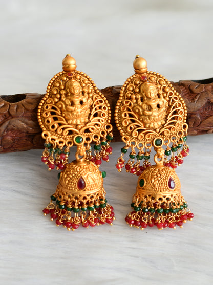 Matte finish ruby-green stone Lakshmi jhumkka dj-41796